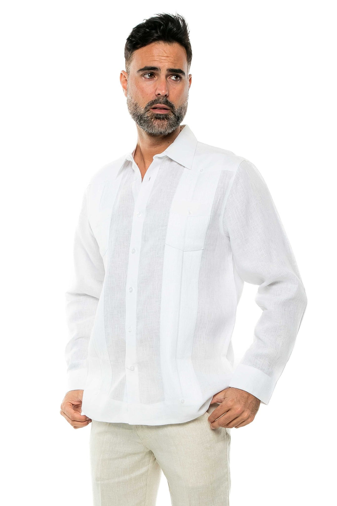 Men's 100% Linen Two - Pocket Design Guayabera Shirt Long Sleeve - Especially Yours