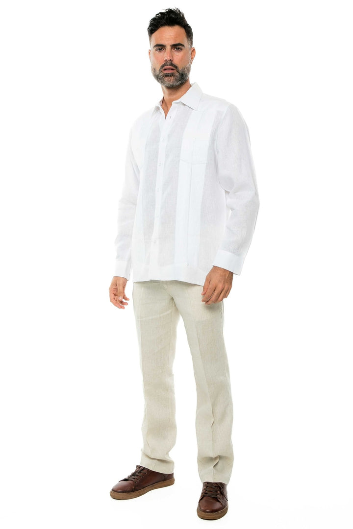 Men's 100% Linen Two - Pocket Design Guayabera Shirt Long Sleeve - Especially Yours