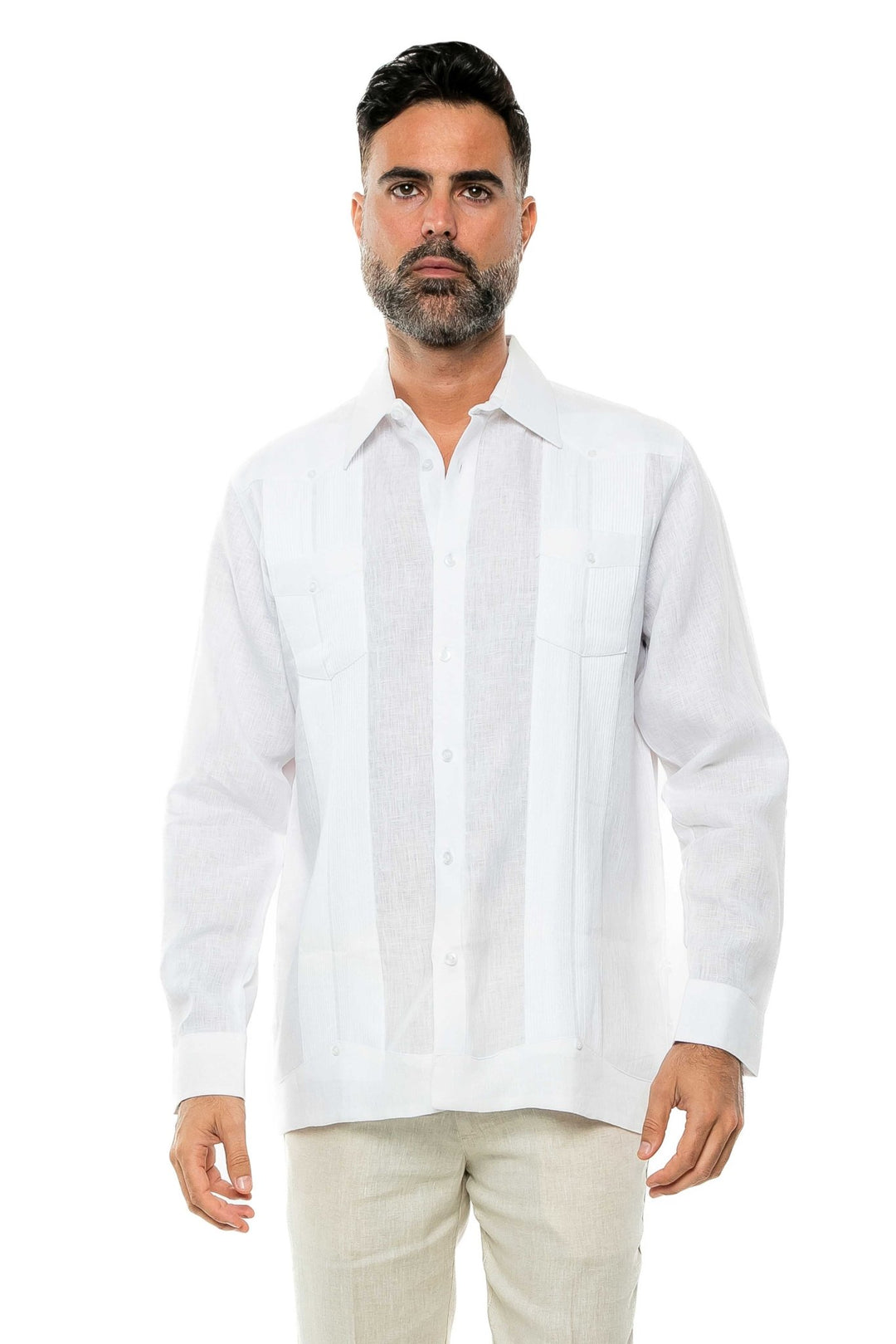 Men's 100% Linen Two - Pocket Design Guayabera Shirt Long Sleeve - Especially Yours