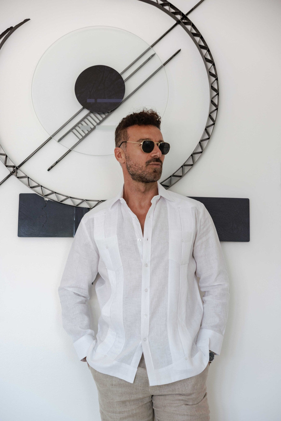 Men's 100% Linen Two - Pocket Design Guayabera Shirt Long Sleeve - Especially Yours