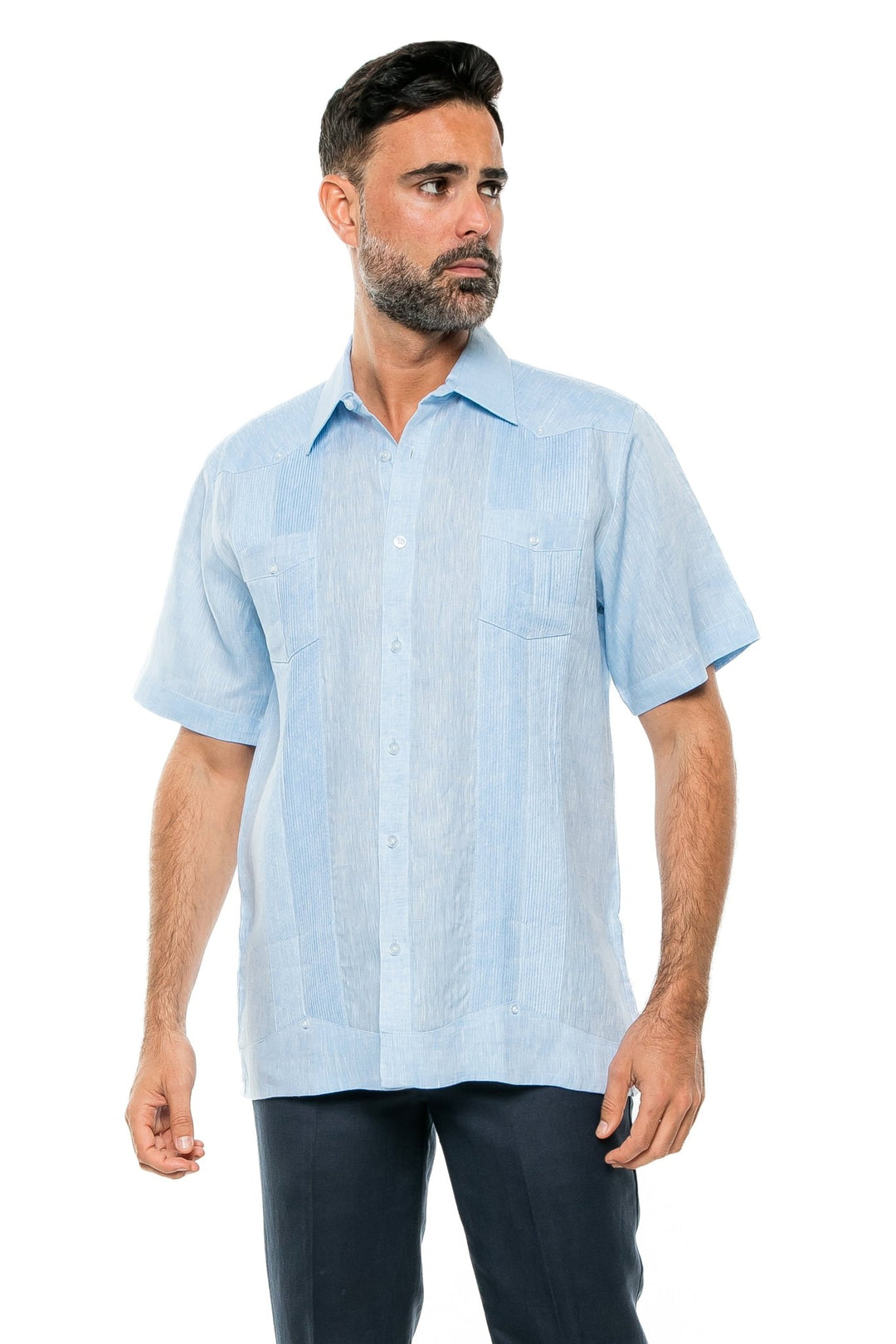 Men's Yarn Dye 100% Linen Guayabera Shirt Short Sleeve 2 Pocket Design - Especially Yours