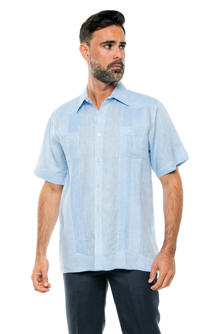 Men's Yarn Dye 100% Linen Guayabera Shirt Short Sleeve 2 Pocket Design - Especially Yours