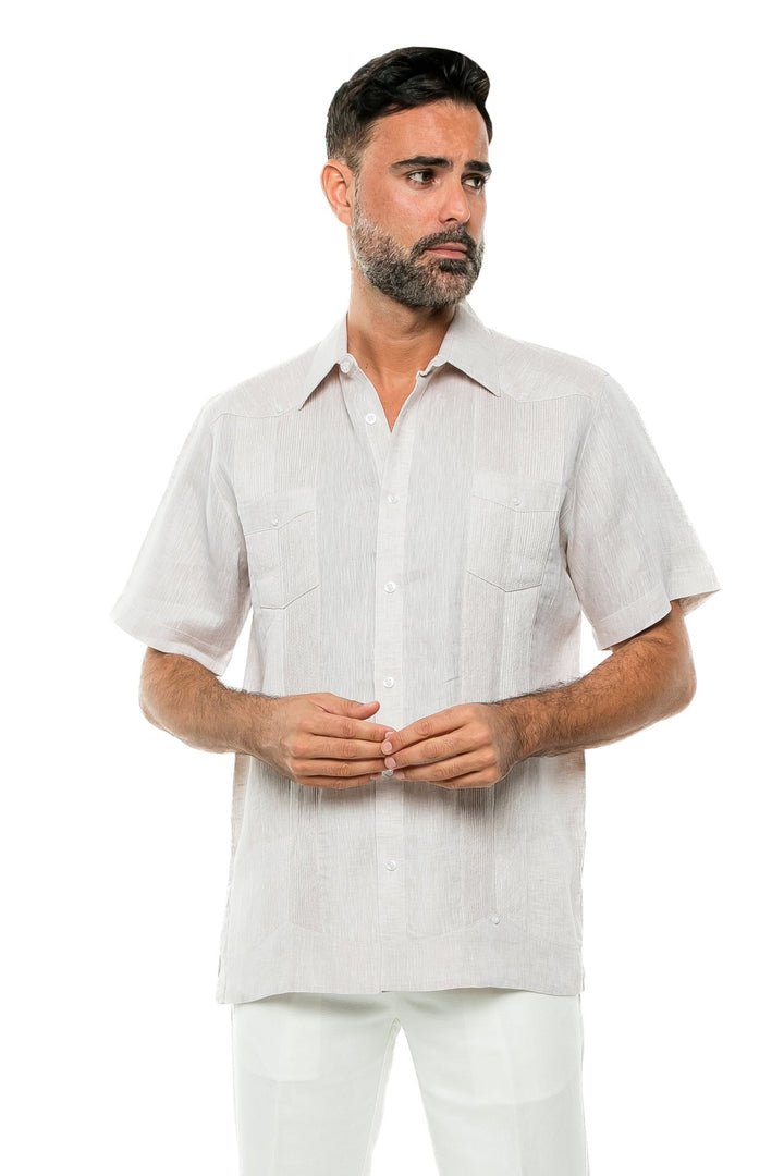 Men's Yarn Dye 100% Linen Guayabera Shirt Short Sleeve 2 Pocket Design - Especially Yours