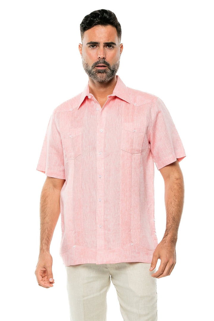 Men's Yarn Dye 100% Linen Guayabera Shirt Short Sleeve 2 Pocket Design - Especially Yours