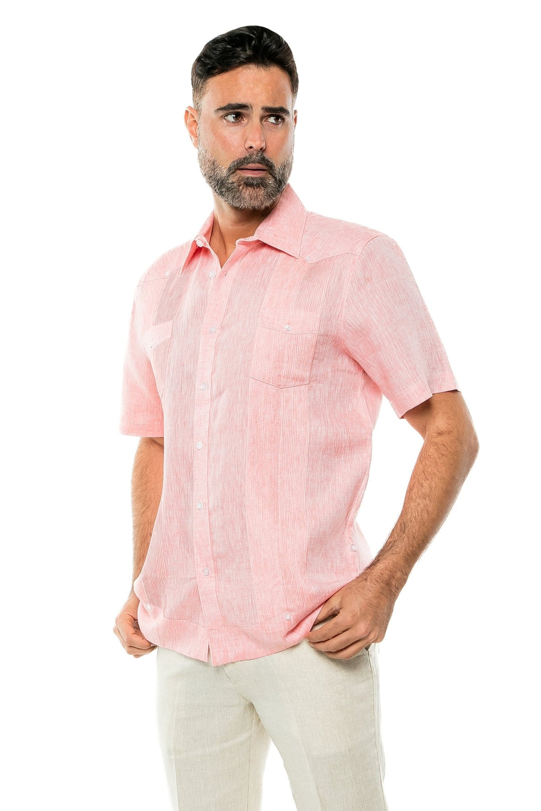 Men's Yarn Dye 100% Linen Guayabera Shirt Short Sleeve 2 Pocket Design - Especially Yours