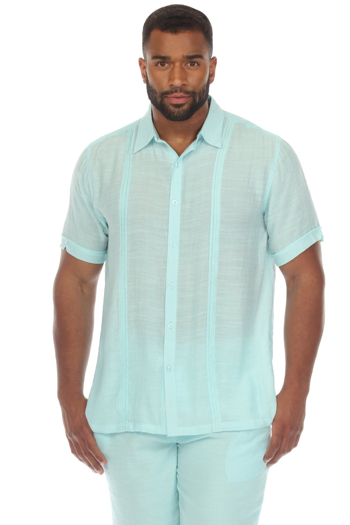 Men's Beachwear Button Down Short Sleeve Shirt with Pintuck Pleats - Especially Yours