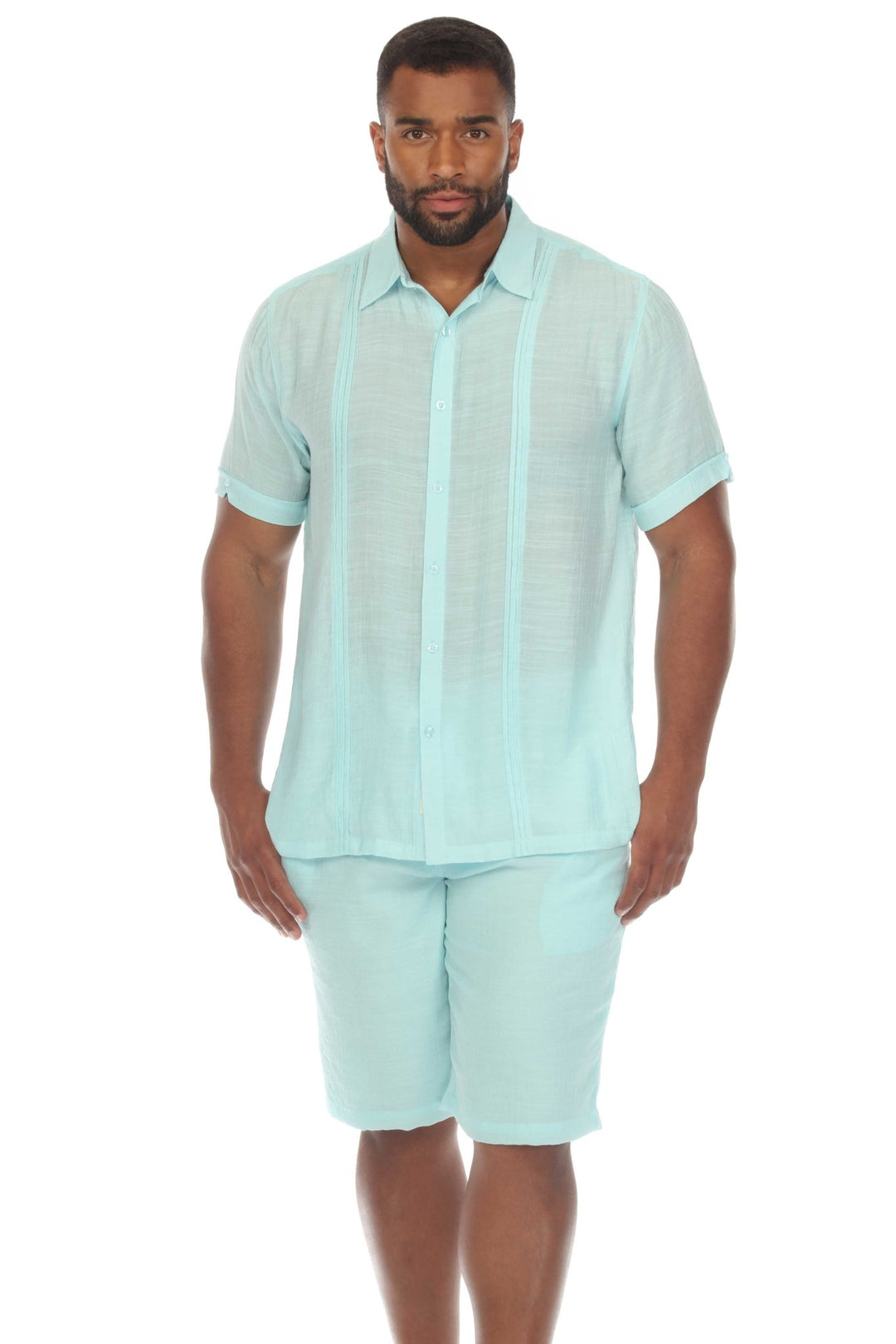 Men's Beachwear Button Down Short Sleeve Shirt with Pintuck Pleats - Especially Yours
