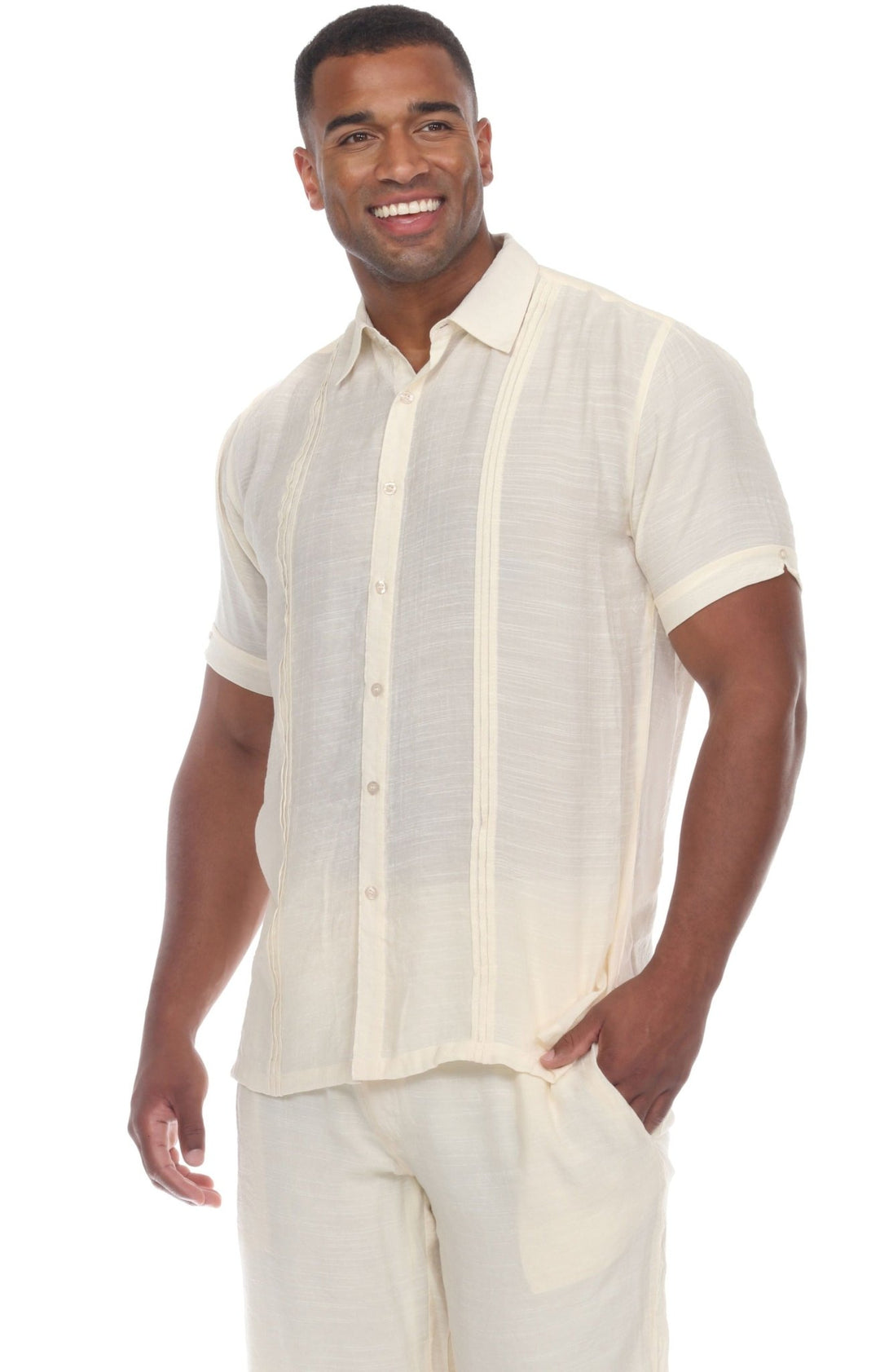 Men's Beachwear Button Down Short Sleeve Shirt with Pintuck Pleats - Especially Yours
