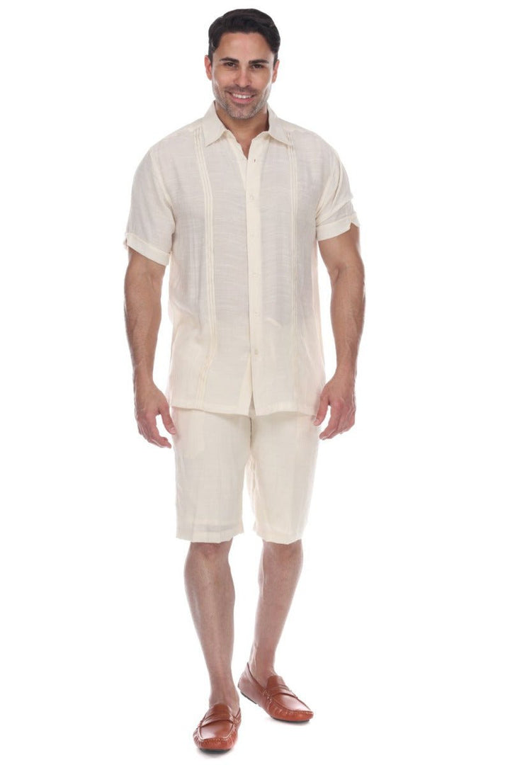 Men's Beachwear Button Down Short Sleeve Shirt with Pintuck Pleats - Especially Yours