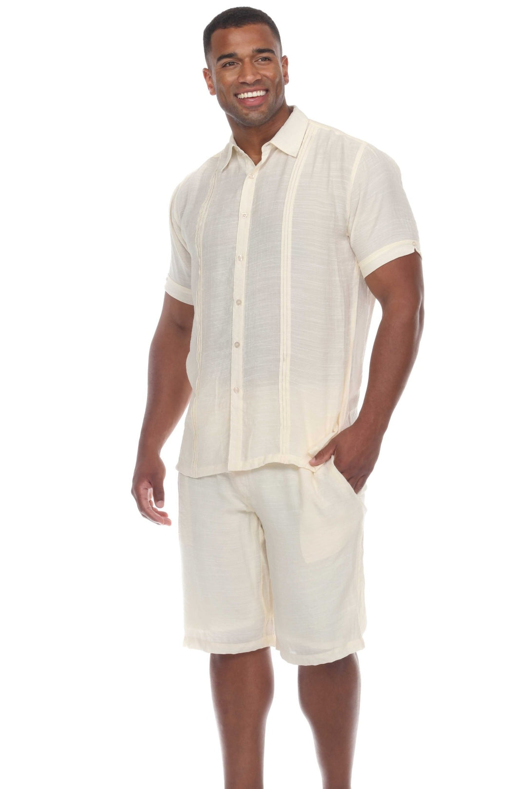 Men's Beachwear Button Down Short Sleeve Shirt with Pintuck Pleats - Especially Yours