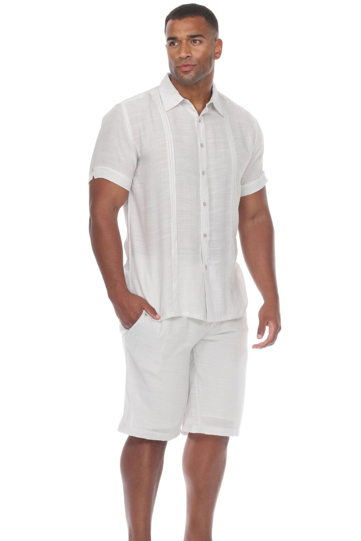 Men's Beachwear Button Down Short Sleeve Shirt with Pintuck Pleats - Especially Yours