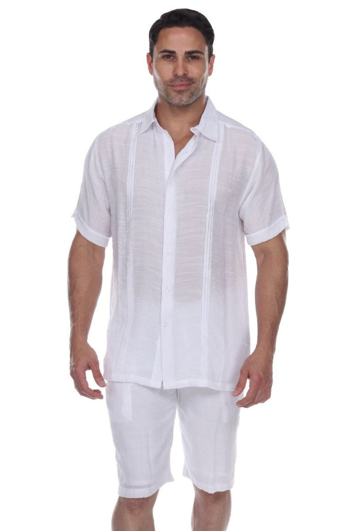 Men's Beachwear Button Down Short Sleeve Shirt with Pintuck Pleats - Especially Yours