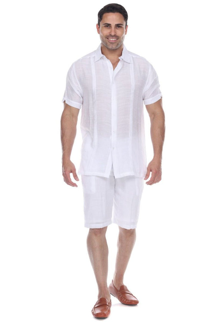 Men's Beachwear Button Down Short Sleeve Shirt with Pintuck Pleats - Especially Yours