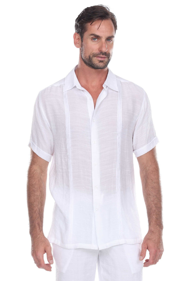 Men's Beachwear Button Down Short Sleeve Shirt with Pintuck Pleats - Especially Yours