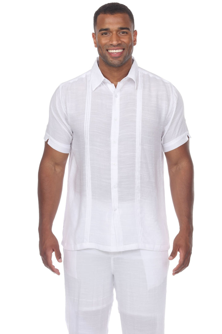 Men's Beachwear Button Down Short Sleeve Shirt with Pintuck Pleats - Especially Yours