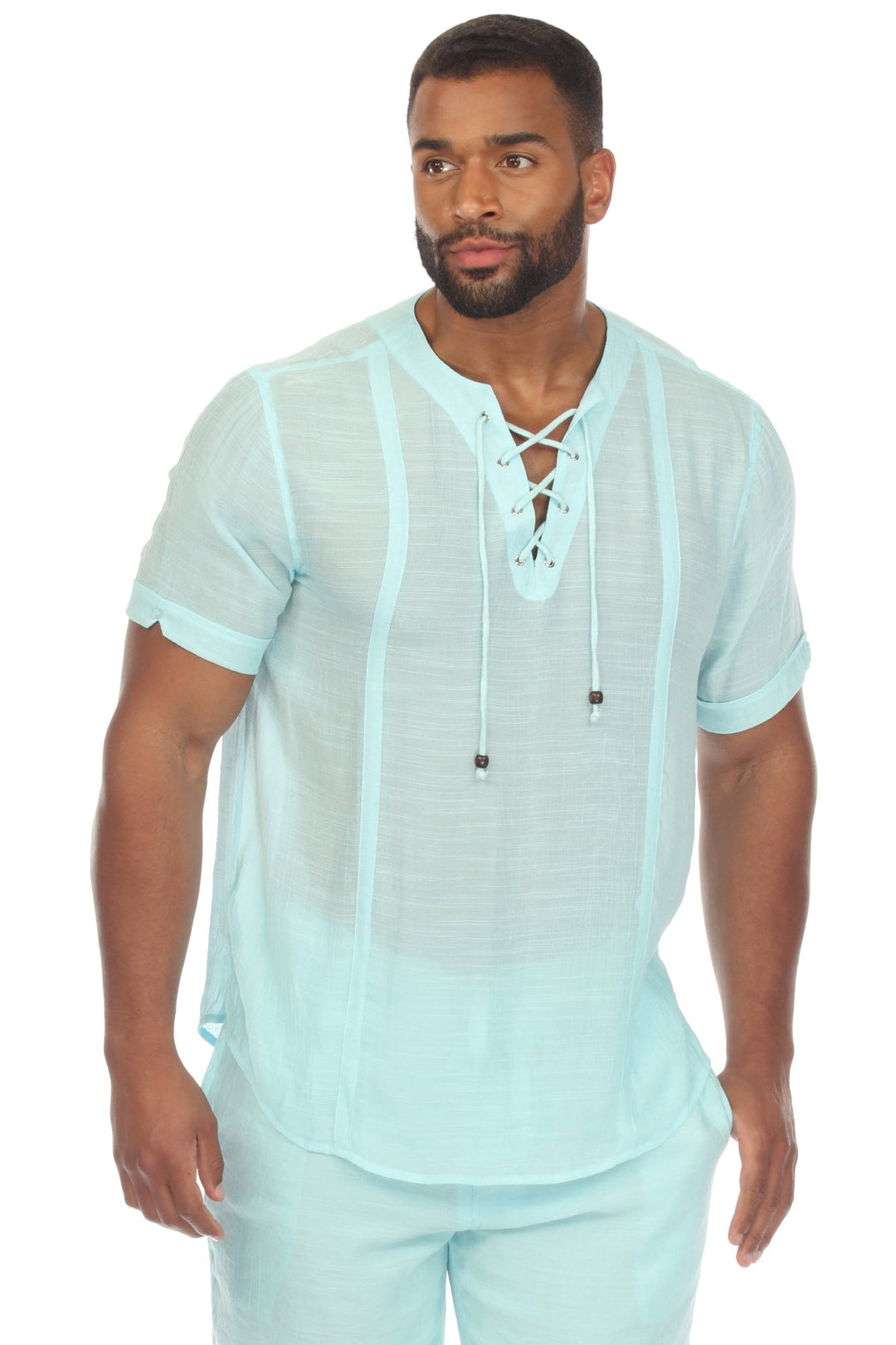 Men's Beachwear Henley Lace Up Shirt Short Sleeve - Especially Yours