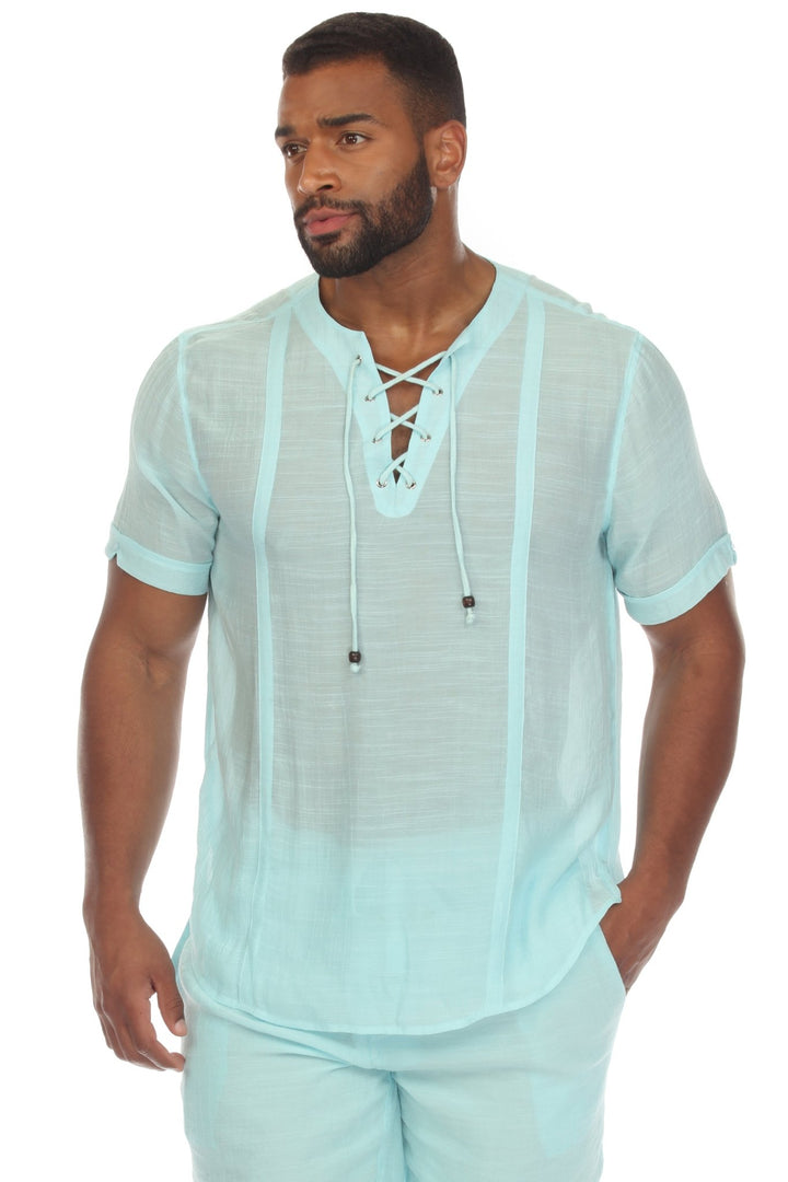 Men's Beachwear Henley Lace Up Shirt Short Sleeve - Especially Yours