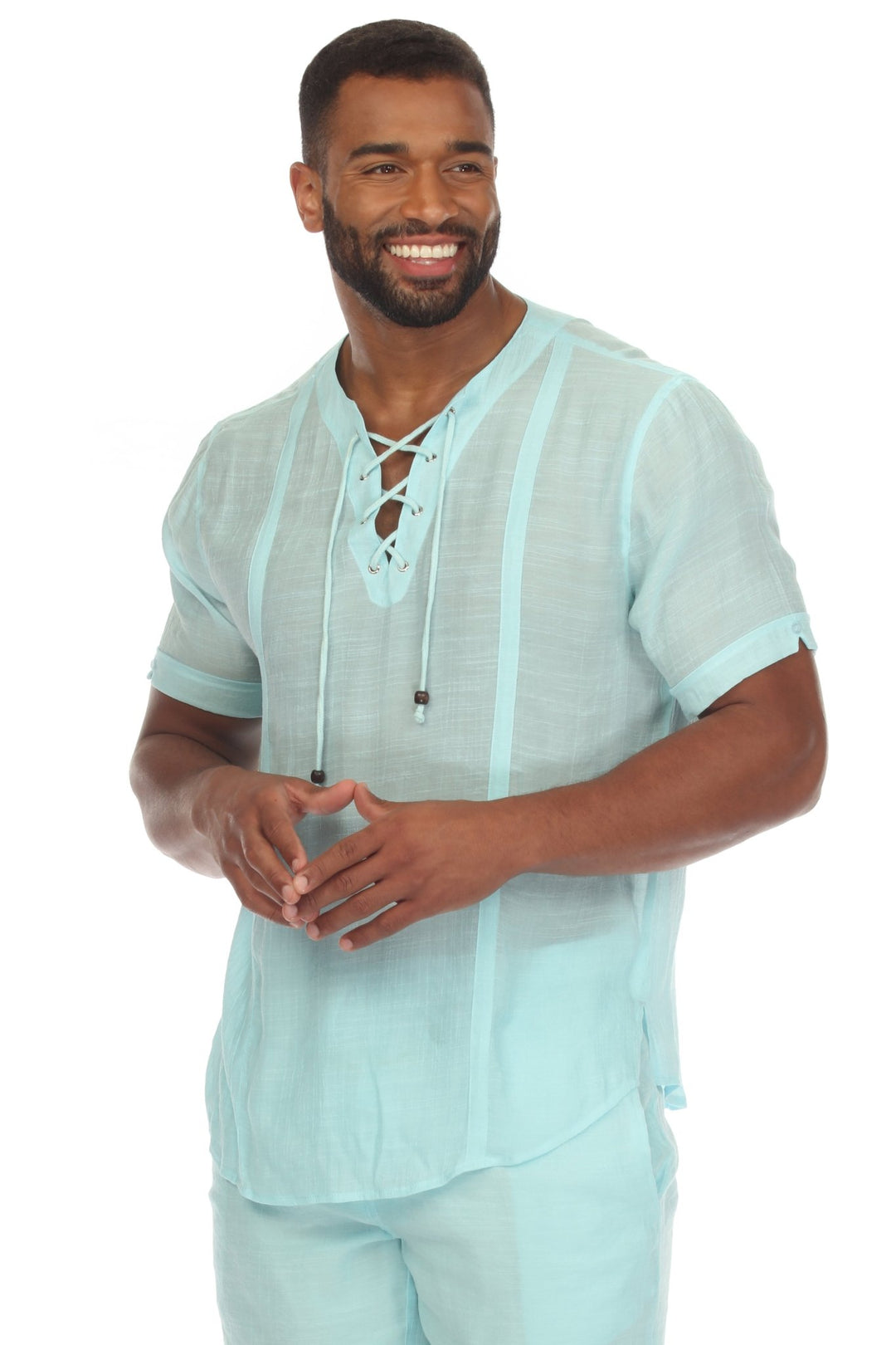 Men's Beachwear Henley Lace Up Shirt Short Sleeve - Especially Yours