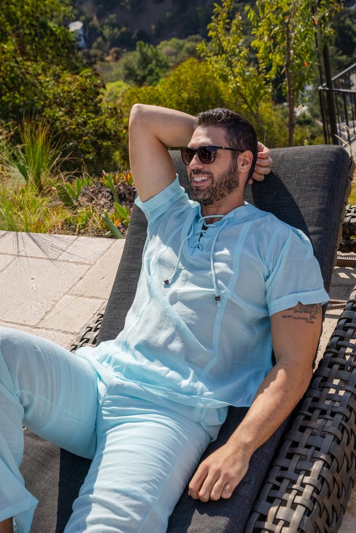 Men's Beachwear Henley Lace Up Shirt Short Sleeve - Especially Yours