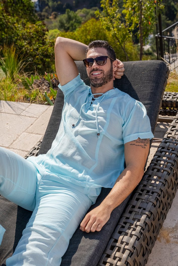 Men's Beachwear Henley Lace Up Shirt Short Sleeve - Especially Yours