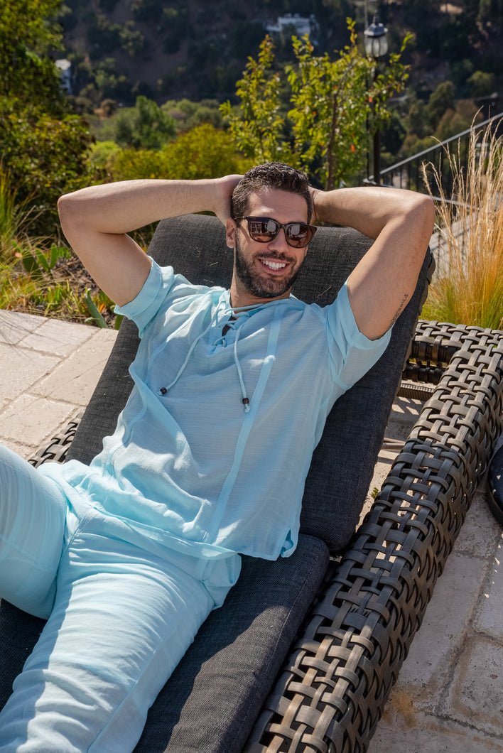 Men's Beachwear Henley Lace Up Shirt Short Sleeve - Especially Yours