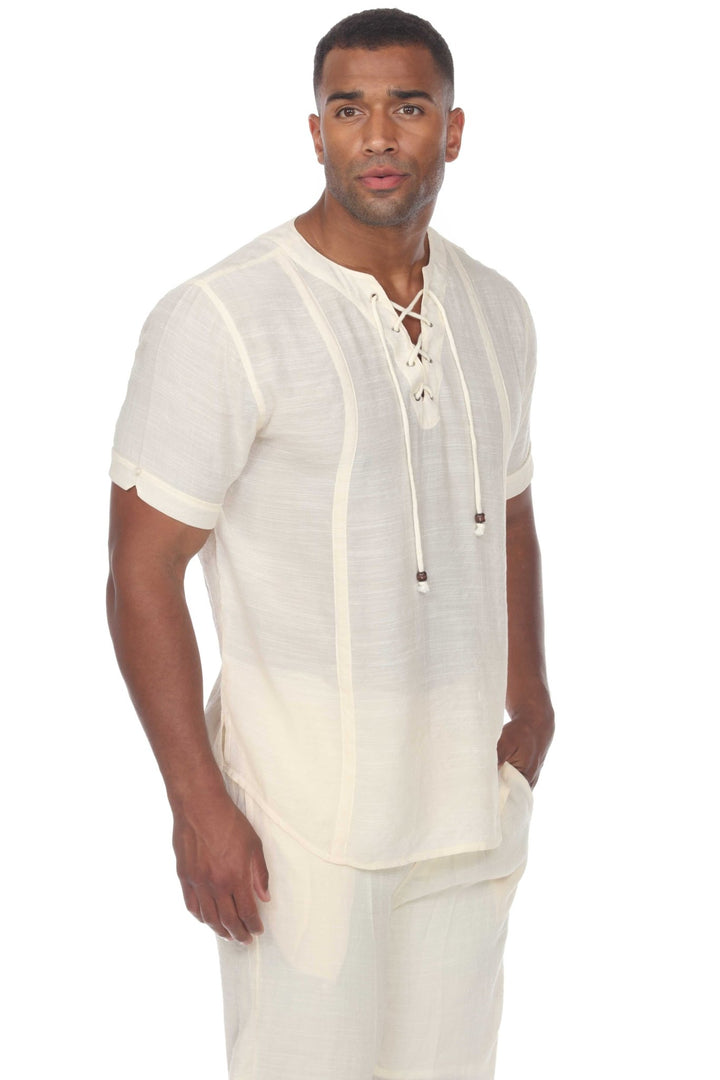 Men's Beachwear Henley Lace Up Shirt Short Sleeve - Especially Yours