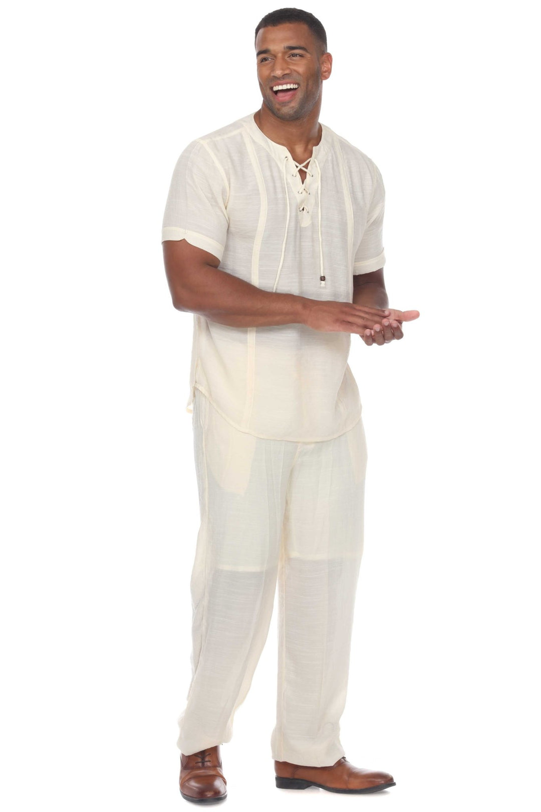 Men's Beachwear Henley Lace Up Shirt Short Sleeve - Especially Yours