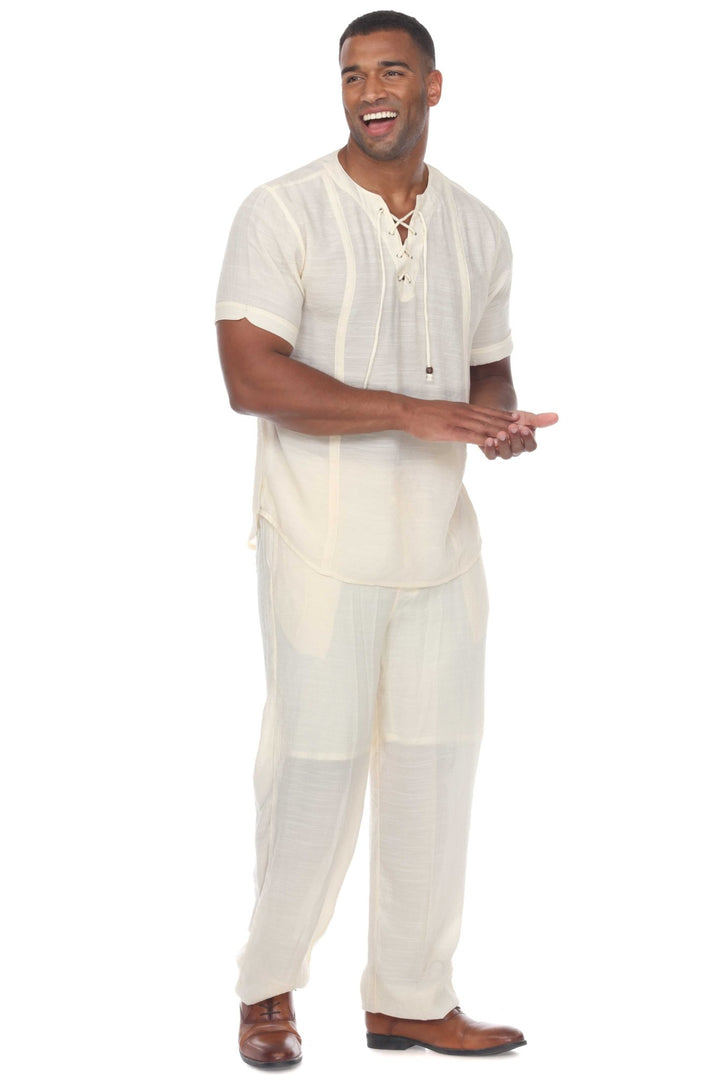 Men's Beachwear Henley Lace Up Shirt Short Sleeve - Especially Yours