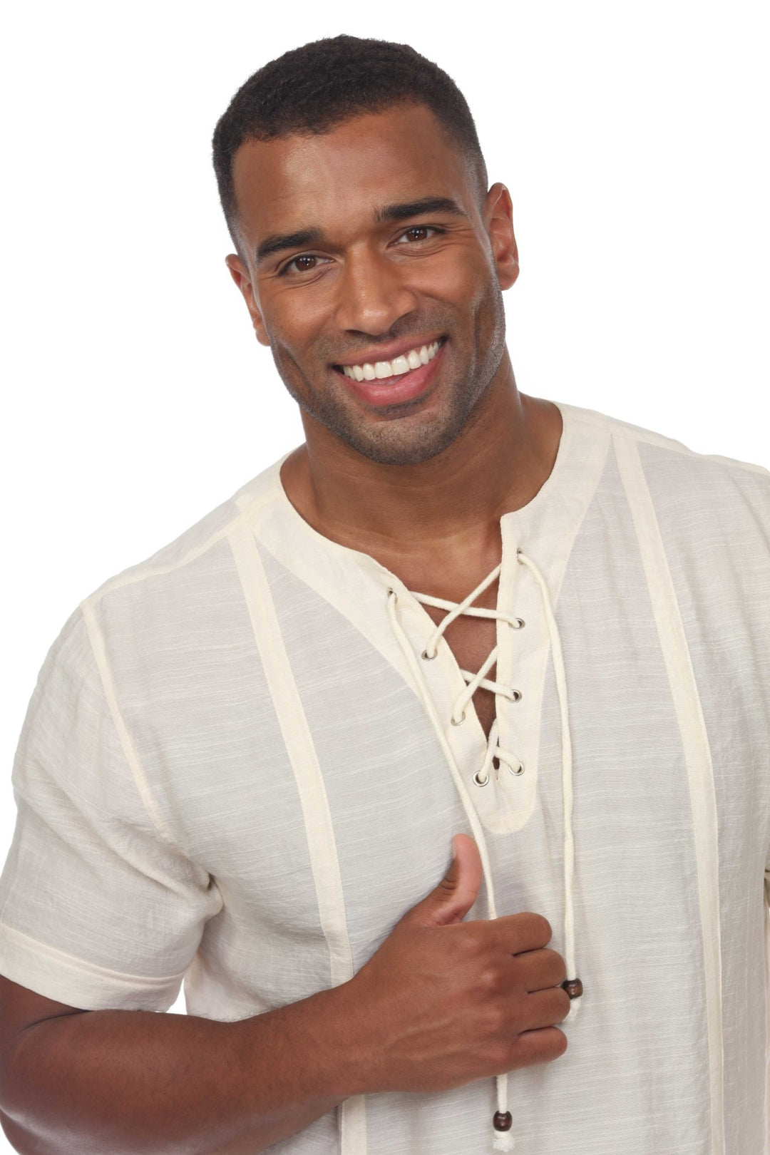 Men's Beachwear Henley Lace Up Shirt Short Sleeve - Especially Yours