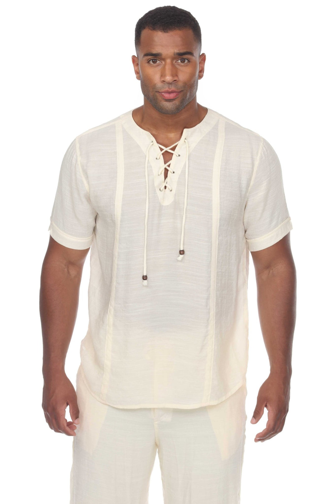 Men's Beachwear Henley Lace Up Shirt Short Sleeve - Especially Yours