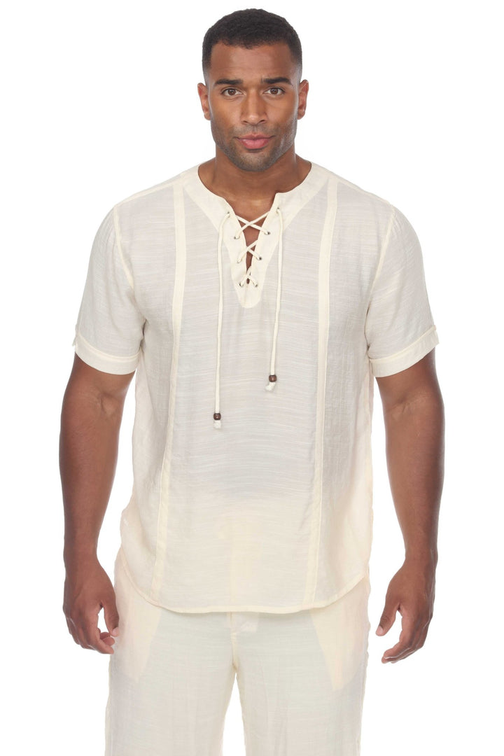 Men's Beachwear Henley Lace Up Shirt Short Sleeve - Especially Yours