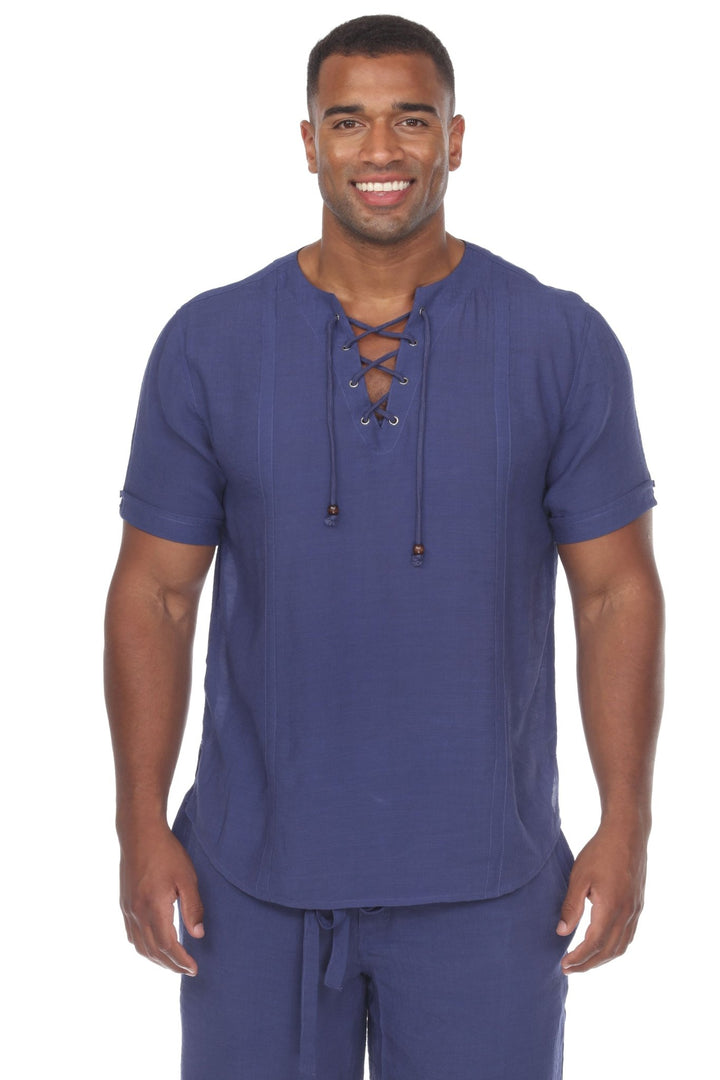 Men's Beachwear Henley Lace Up Shirt Short Sleeve - Especially Yours