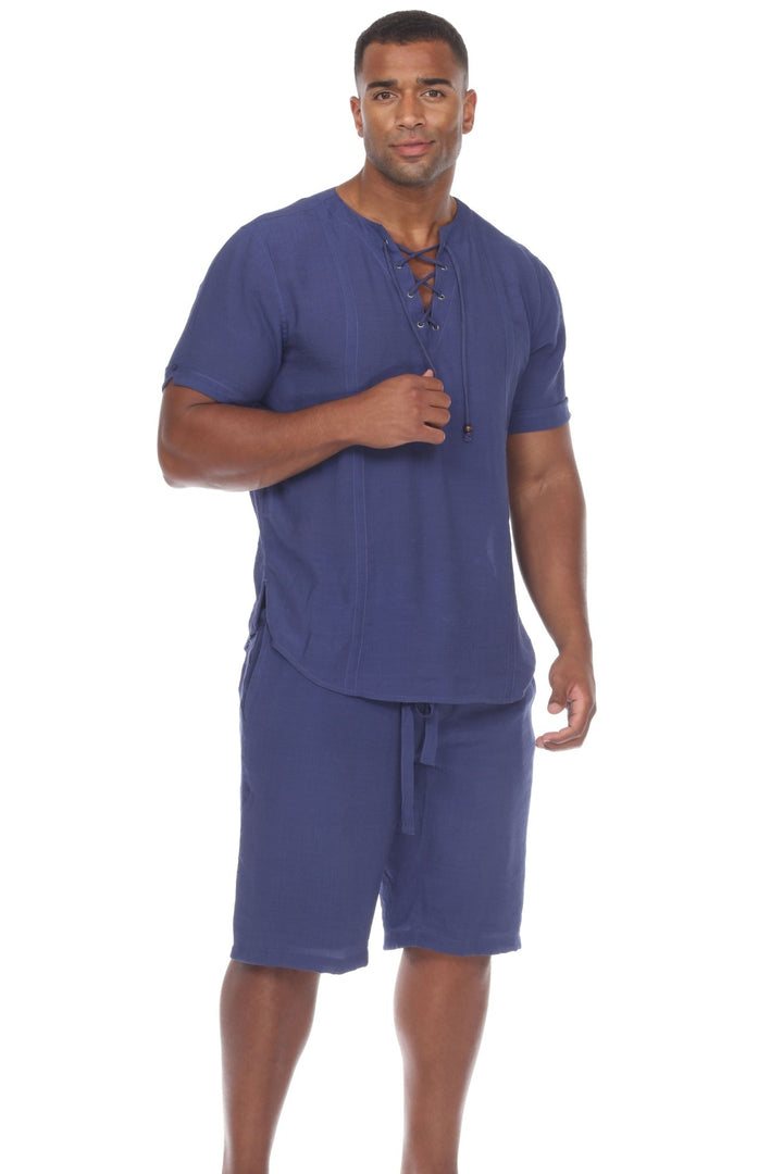 Men's Beachwear Henley Lace Up Shirt Short Sleeve - Especially Yours