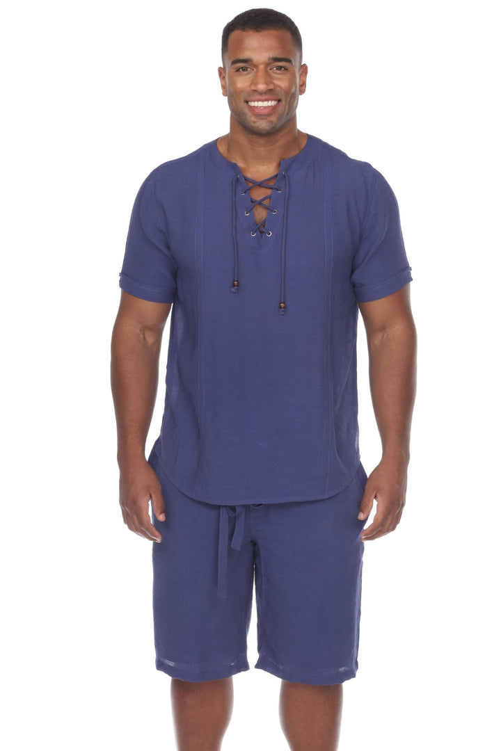 Men's Beachwear Henley Lace Up Shirt Short Sleeve - Especially Yours