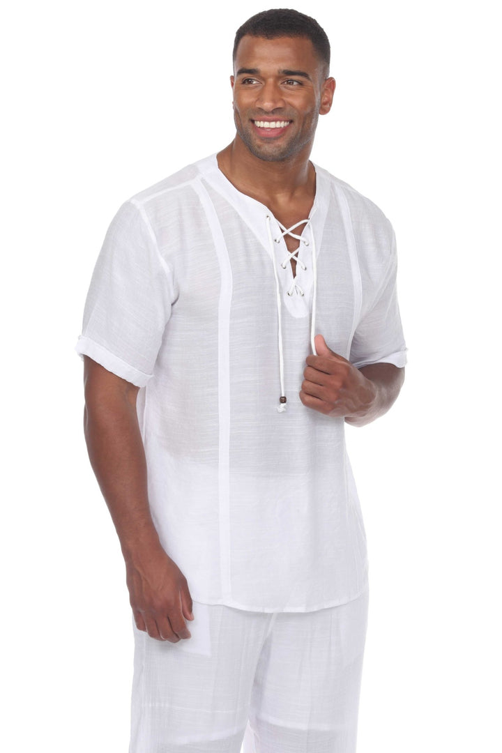 Men's Beachwear Henley Lace Up Shirt Short Sleeve - Especially Yours
