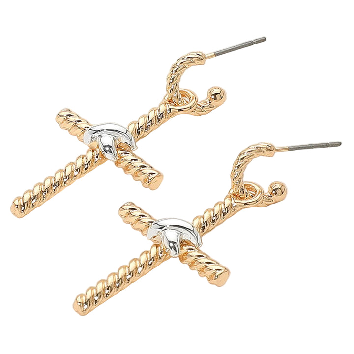 Two Tone Twisted Knot Metal Cross Dangle Earrings - Especially Yours