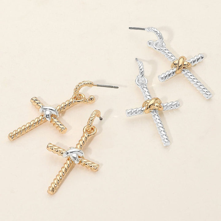 Two Tone Twisted Knot Metal Cross Dangle Earrings - Especially Yours
