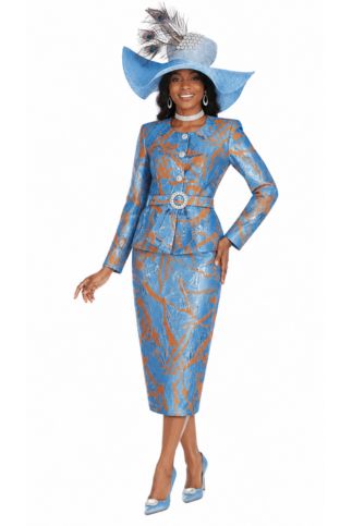 Textured Metallic Brocade Peplum Skirt Suit with Rhinestone Accents - 6256