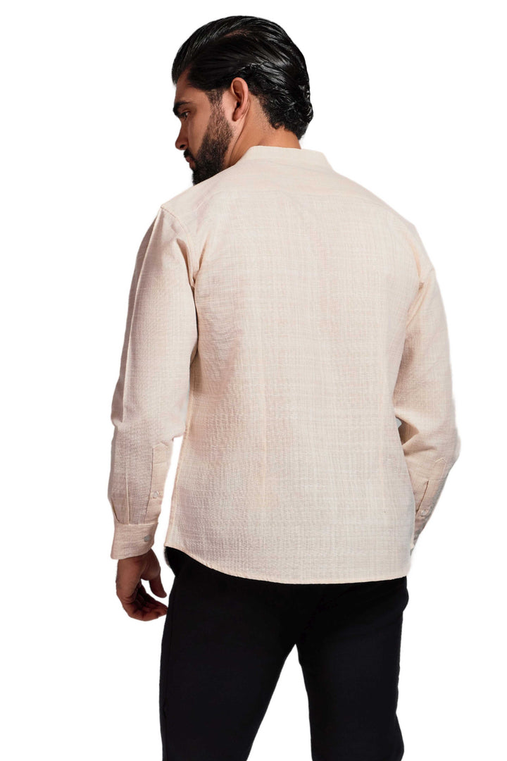 Men's Linen Blend Mandarin Collar Long Sleeve Shirt