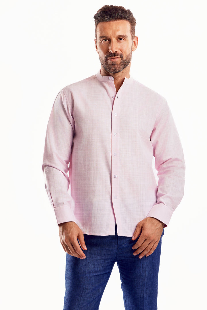 Men's Linen Blend Mandarin Collar Long Sleeve Shirt