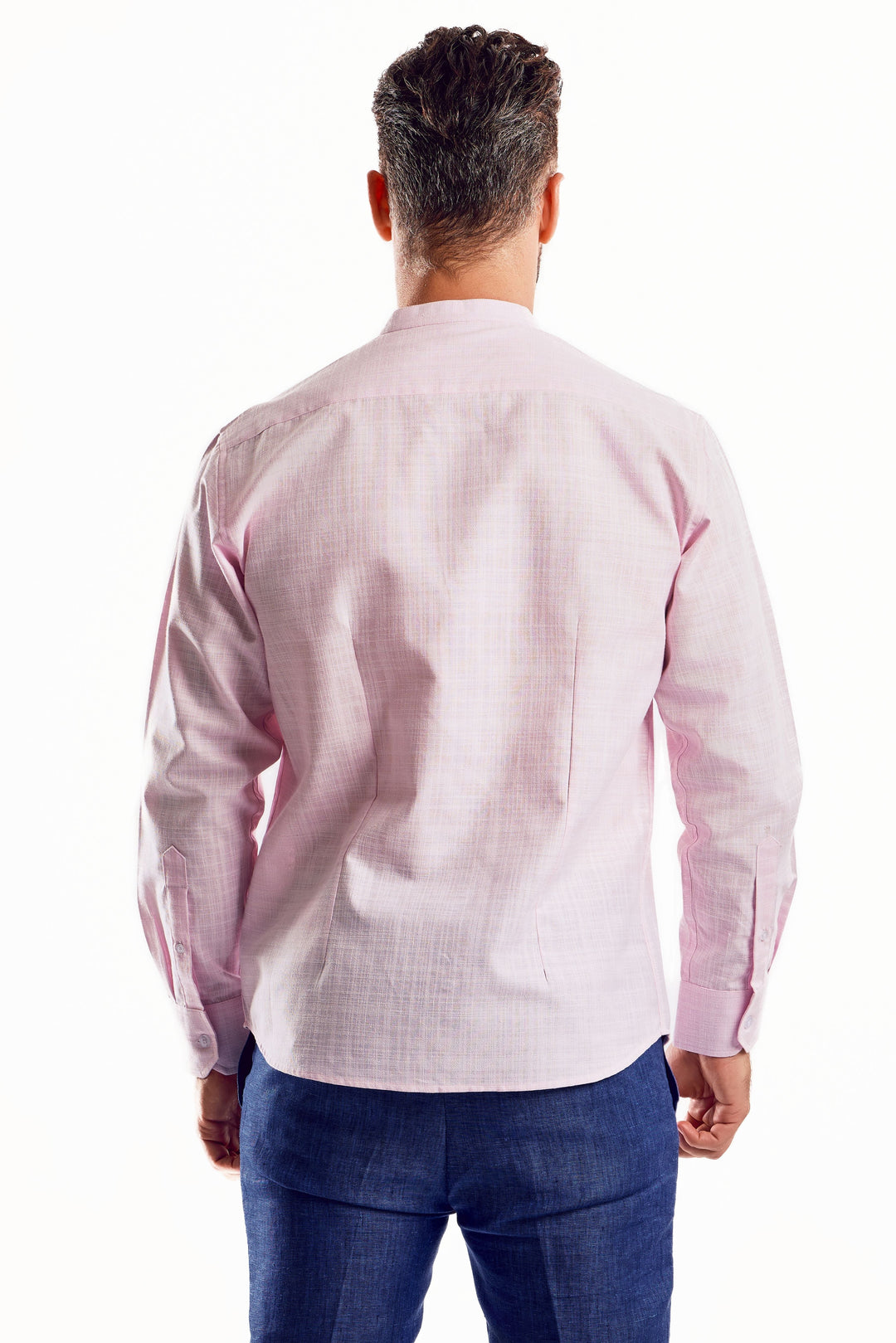 Men's Linen Blend Mandarin Collar Long Sleeve Shirt