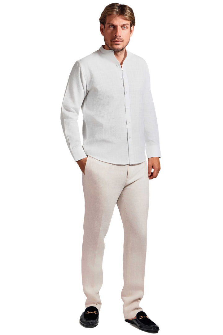 Men's Linen Blend Mandarin Collar Long Sleeve Shirt