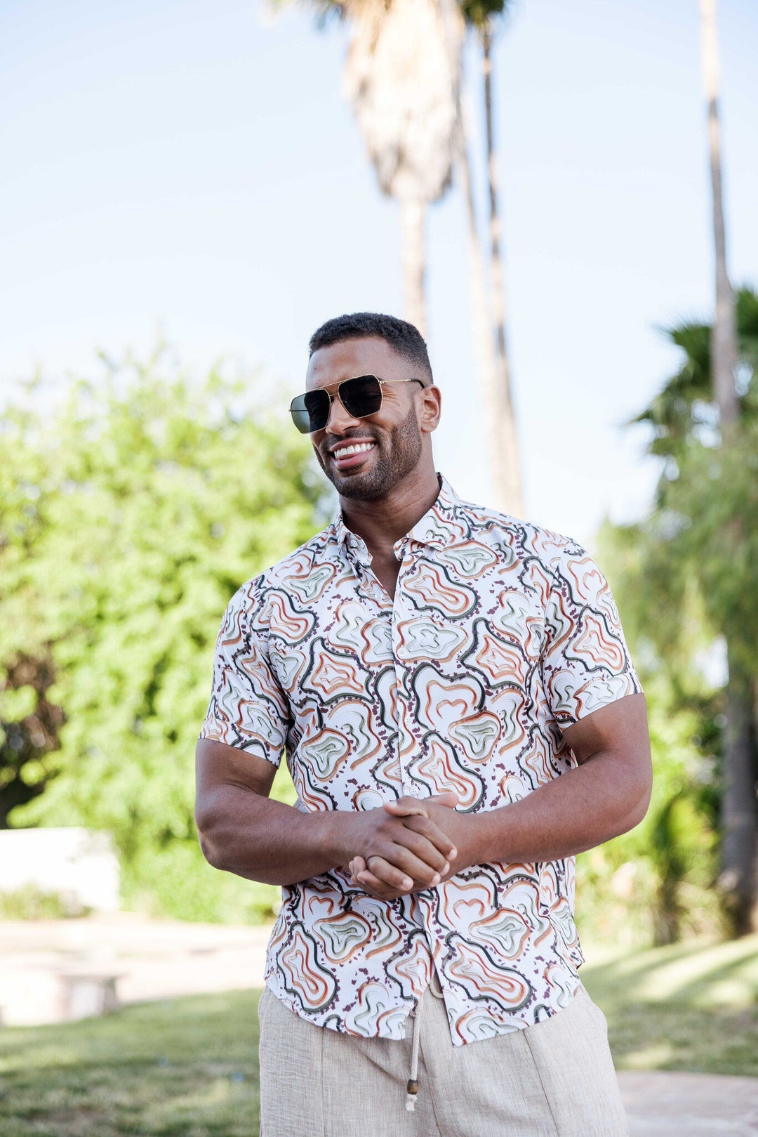 Men’s Multi Abstract Short Sleeve Stretch Shirt - Especially Yours