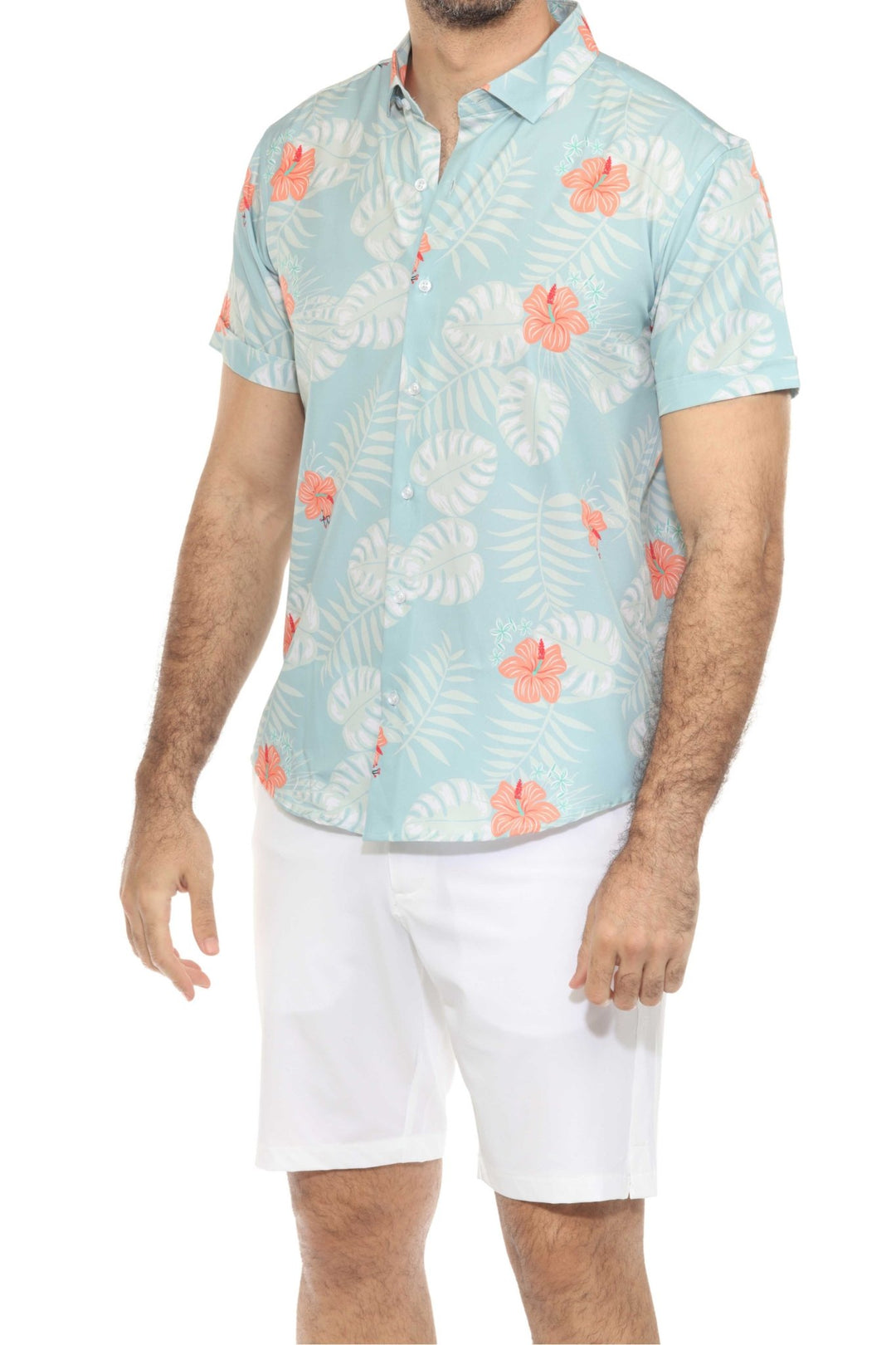 Men’s Aqua Floral Short Sleeve Stretch Shirt - Especially Yours