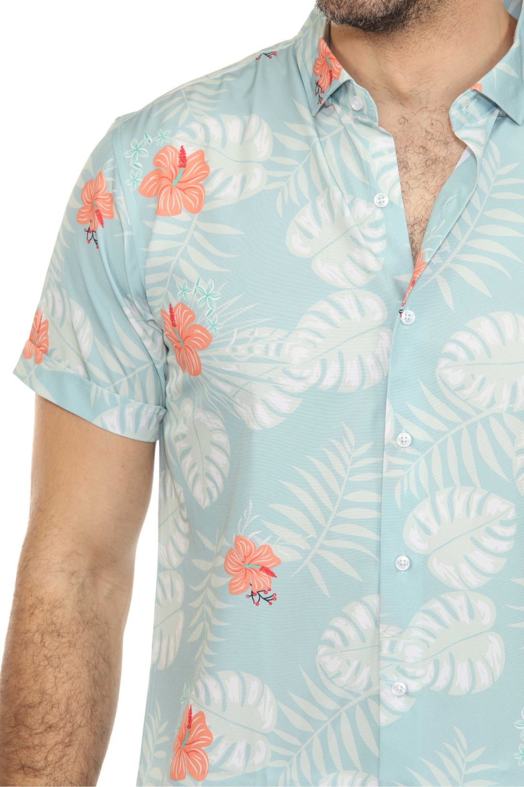Men’s Aqua Floral Short Sleeve Stretch Shirt - Especially Yours