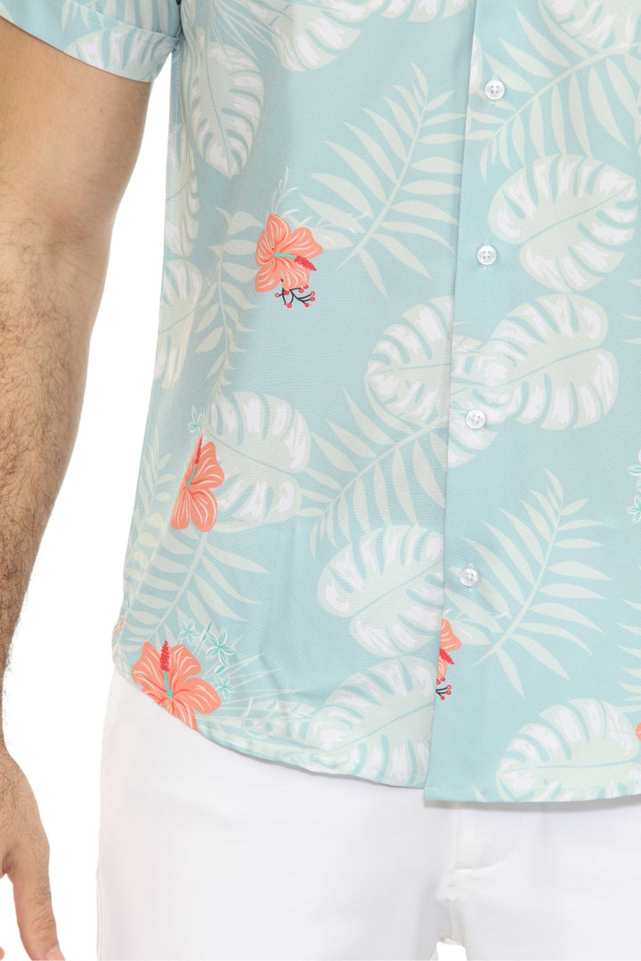 Men’s Aqua Floral Short Sleeve Stretch Shirt - Especially Yours