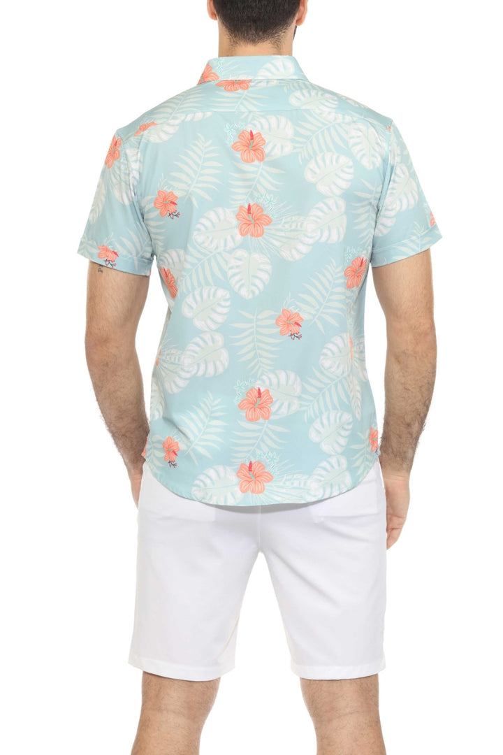 Men’s Aqua Floral Short Sleeve Stretch Shirt - Especially Yours