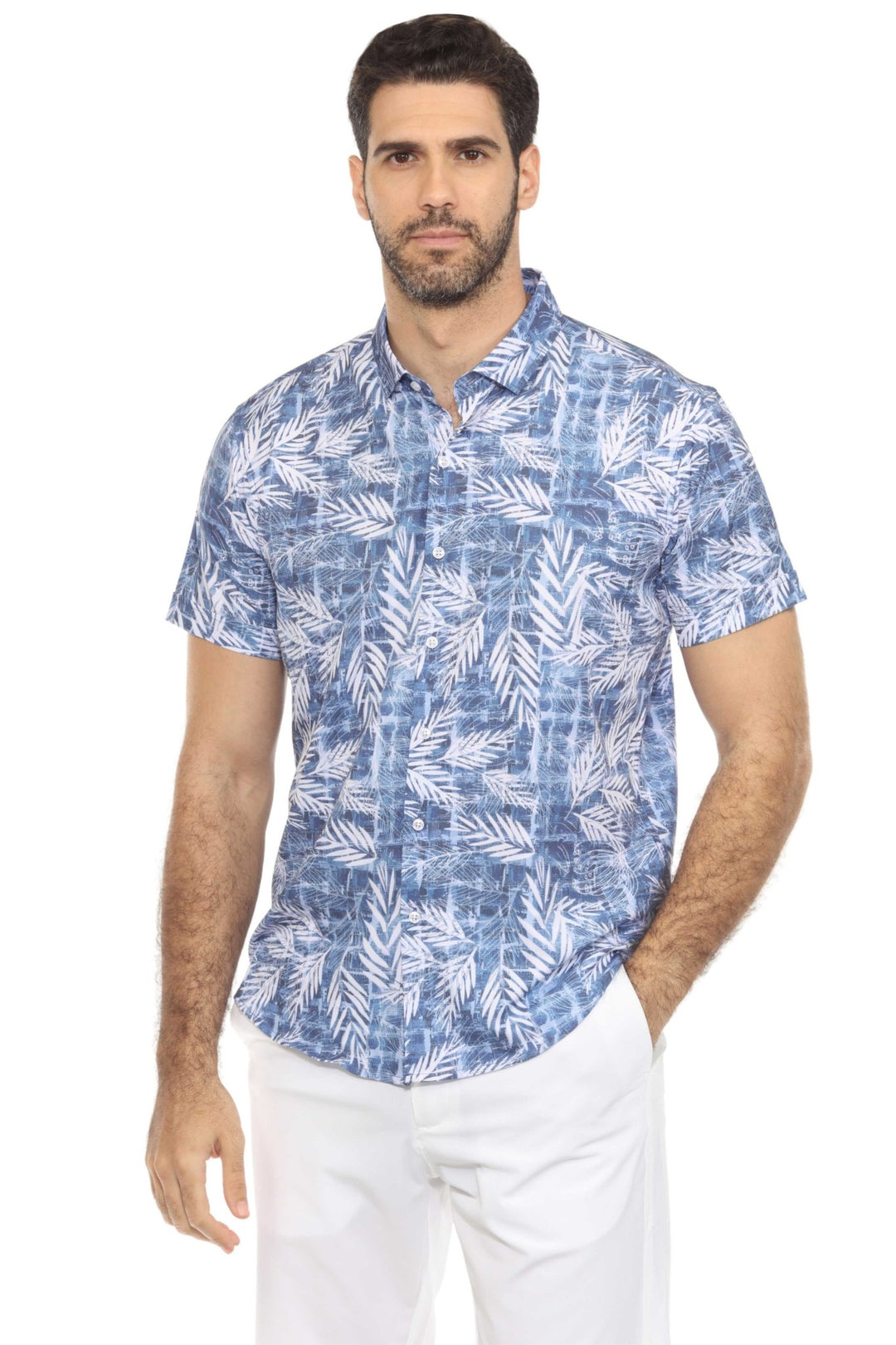 Men’s Blue Leaf Short Sleeve Stretch Shirt - Especially Yours