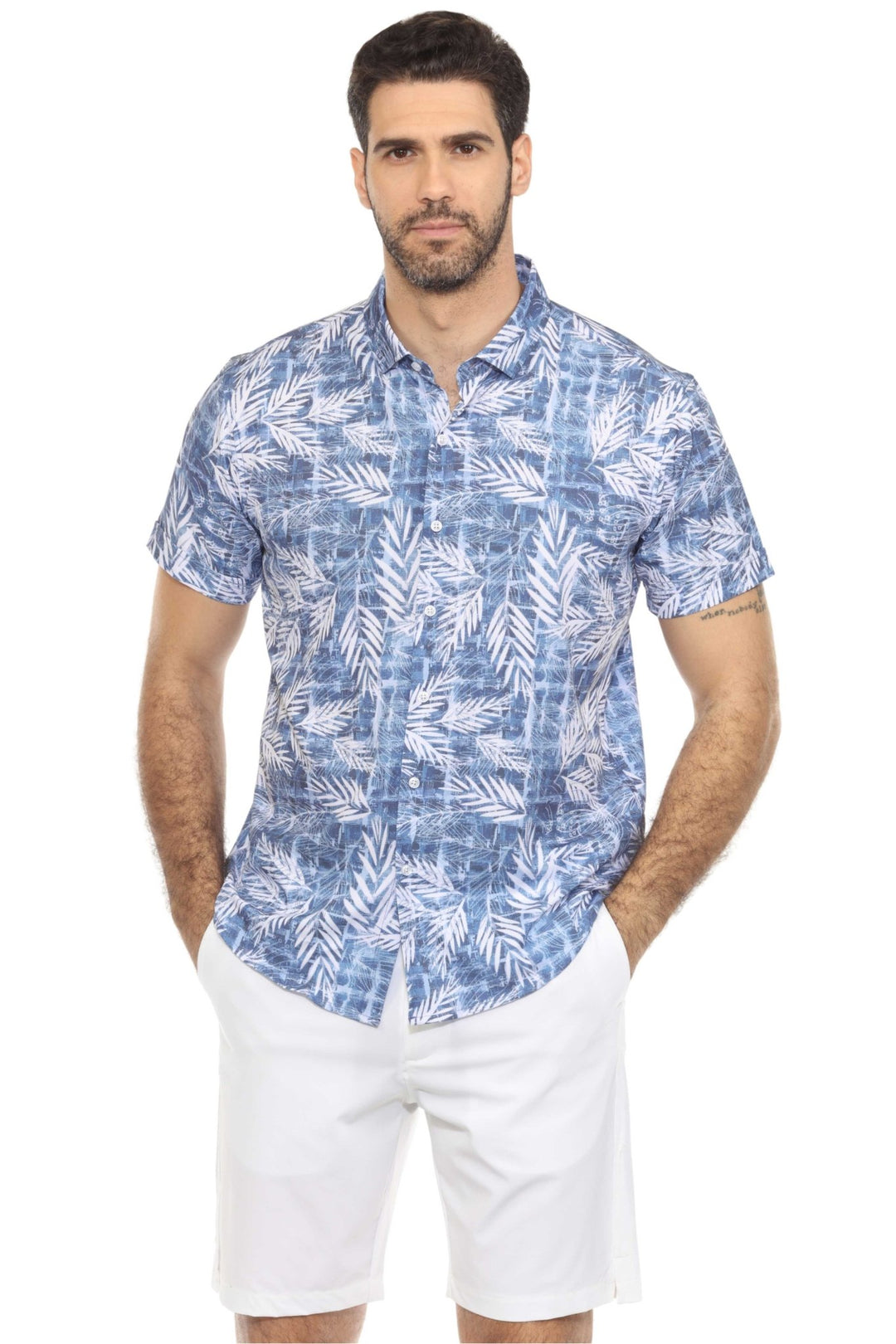 Men’s Blue Leaf Short Sleeve Stretch Shirt - Especially Yours