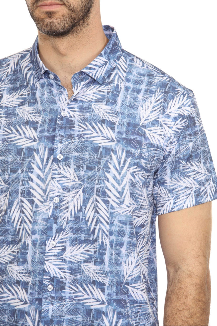 Men’s Blue Leaf Short Sleeve Stretch Shirt - Especially Yours